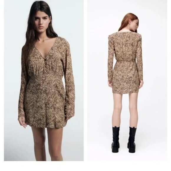 Zara Dresses & Skirts - Zara Button Front Wrap Print Mini Dress/ Size L